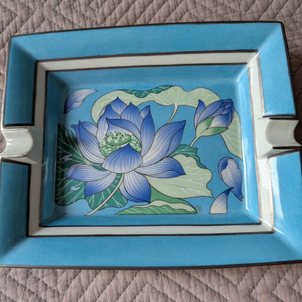 Hermes Blue Floral Ceramic Ashtray